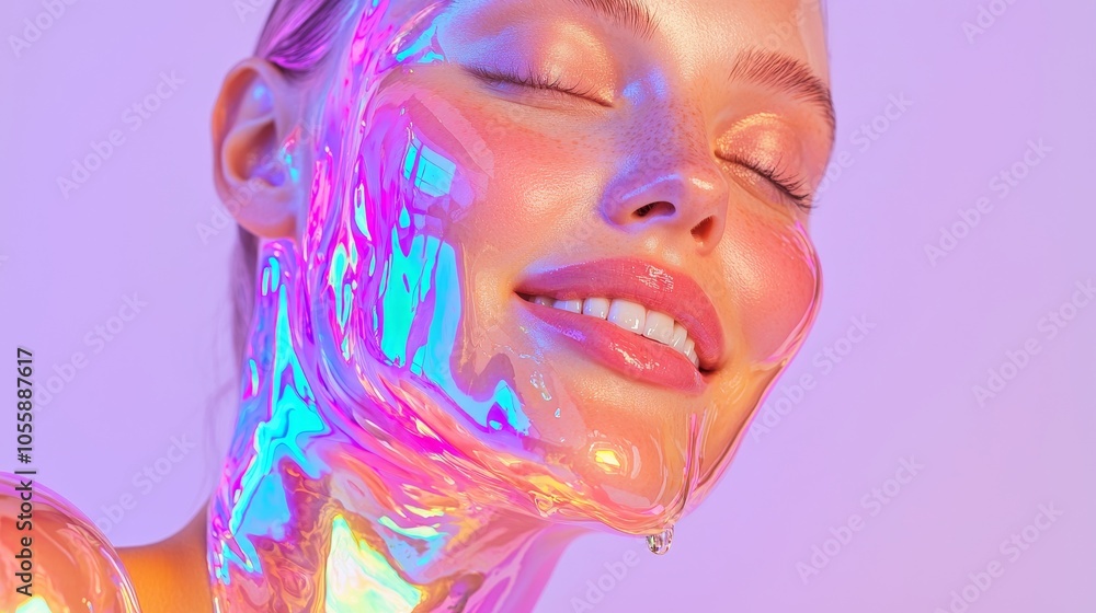 Radiant beauty exploring the iridescent glow of modern aesthetics with a playful touch of color and emotion in portrait photography Radiant beauty exploring the iridescent glow of modern aesthetics with a playful touch of color and emotion in portrait photography