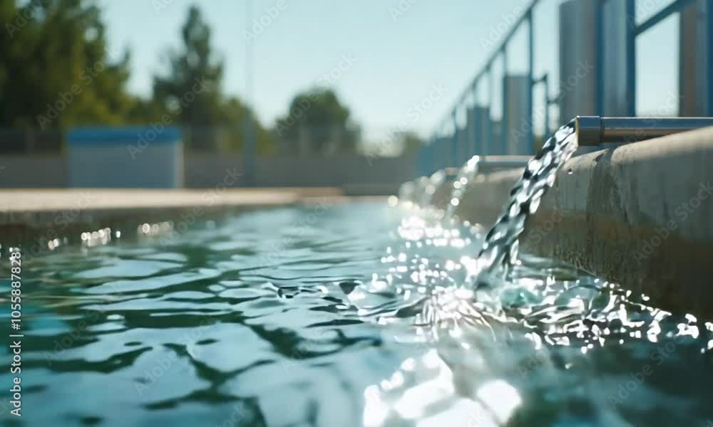 A serene pool scene with water flowing from a spout, reflecting sunlight and creating a tranquil atmosphere. A serene pool scene with water flowing from a spout, reflecting sunlight and creating a tranquil atmosphere.