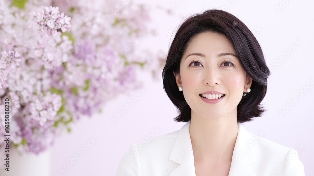 Captivating portrait of a confident woman in a serene floral setting emphasizing elegance and graceful beauty Captivating portrait of a confident woman in a serene floral setting emphasizing elegance and graceful beauty