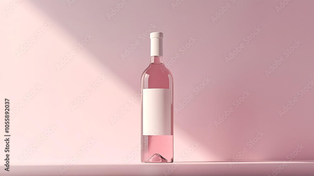 Minimalistic mockup of a bottle with blank label, set against a solid color backdrop with gentle lighting Minimalistic mockup of a bottle with blank label, set against a solid color backdrop with gentle lighting
