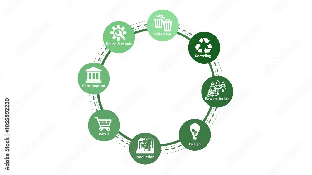Circular economy phases diagram isolated on white background.Circular economy concept for future business growth and environmental sustainability and reduce pollution.Place for logo or text. Circular economy phases diagram isolated on white background.Circular economy concept for future business growth and environmental sustainability and reduce pollution.Place for logo or text.