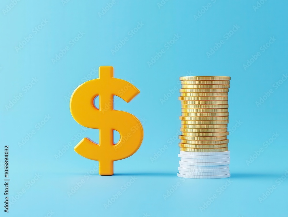 Coins stacked in columns beside dollar sign, income hierarchy concept Coins stacked in columns beside dollar sign, income hierarchy concept