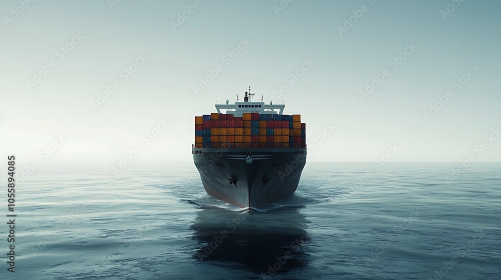 Large Cargo Ship with Stacked Containers at Sea Large Cargo Ship with Stacked Containers at Sea
