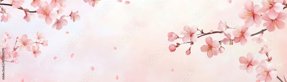 Cherry blossom branch on pink, a delicate display of spring's beauty and floral charm Cherry blossom branch on pink, a delicate display of spring's beauty and floral charm