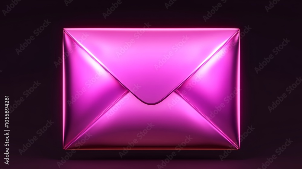 Pink envelope icon on dark background, a symbol of digital communication, email alert, or online notification Pink envelope icon on dark background, a symbol of digital communication, email alert, or online notification
