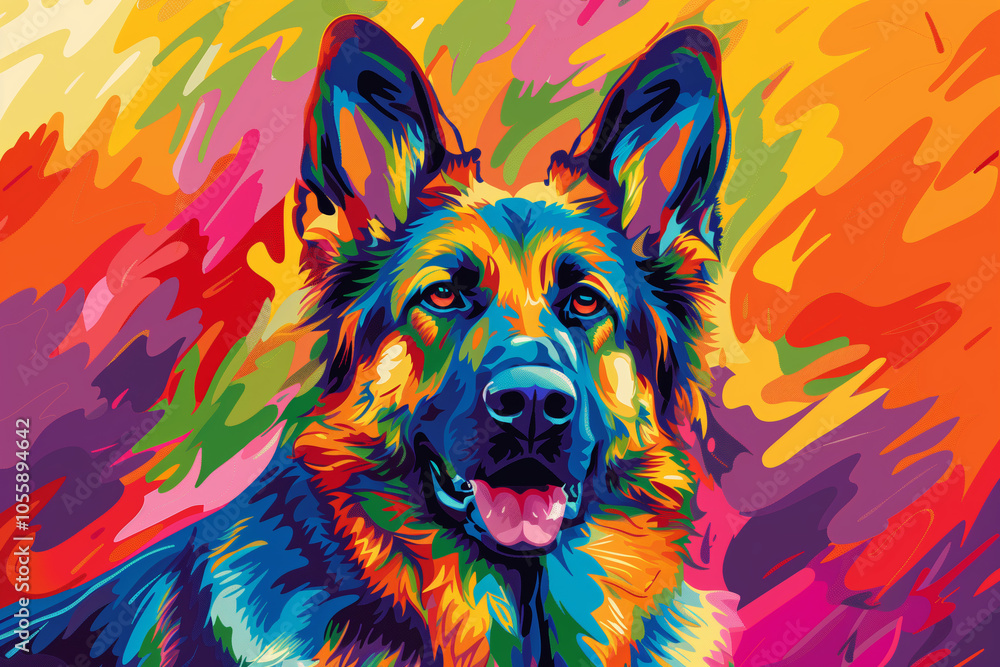 A vibrant and colorful illustration of an German Shepherd dog. A vibrant and colorful illustration of an German Shepherd dog.