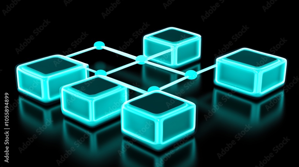 Glowing cubes on a dark background, futuristic and abstract composition of light shape Glowing cubes on a dark background, futuristic and abstract composition of light shape