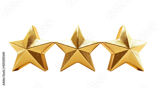 A gleaming gold five-star review symbolizing customer satisfaction Isolated on a transparent background