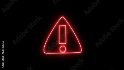 Neon warning icon animation, flickering emergence with fading. Glowing neon exclamation mark. Caution signal, alert, urgent attention, error notice, danger.