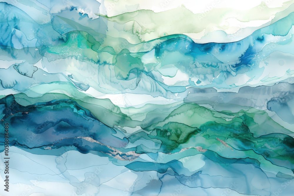 Abstract Watercolor Painting of a Blue and Green Landscape Abstract Watercolor Painting of a Blue and Green Landscape
