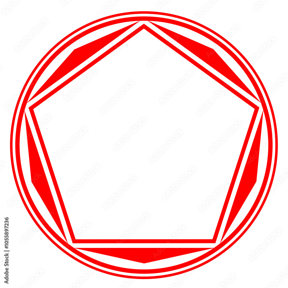 Obraz premium red line pentagon frame in circle frame