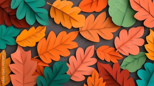 Warm toned autumn paper cut 3D leaves with layered depth and a sense of falling leaves  Decorative nature inspired digital art background with warm colors and a multilayered papercraft design photo