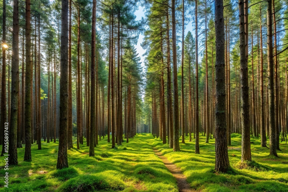 Obraz premium Natural coniferous forest landscape reserve in Bialowieza