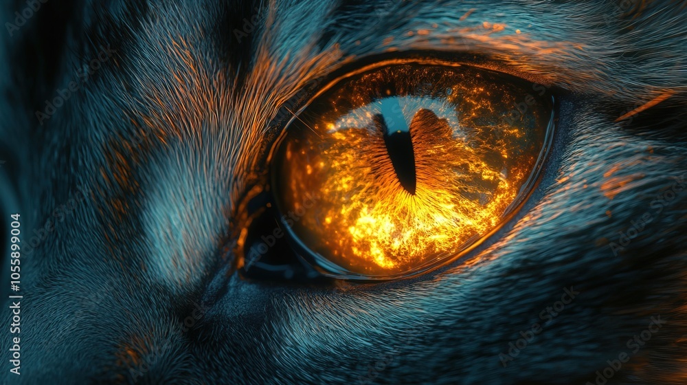 Close-up of a cat eye glowing highlighting intricate dark background Close-up of a cat eye glowing highlighting intricate dark background