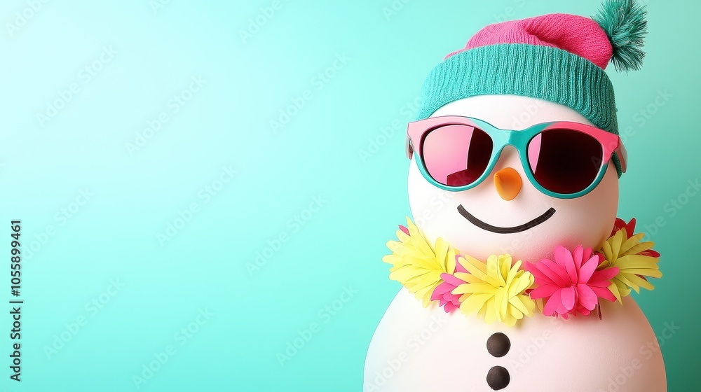 Obraz premium Fun Snowman with Sunglasses and Hawaiian Flowers