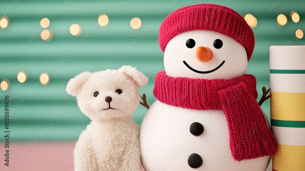 Cheerful Snowman with Cute Dog Plush Toy Cheerful Snowman with Cute Dog Plush Toy