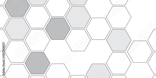 Vector geometric seamless texture symbol. Hexagon, bees hive cells pattern. Bee honey shapes. Abstract pattern with hexagonal white and gray technology line paper background.   Stylish grid texture. 
