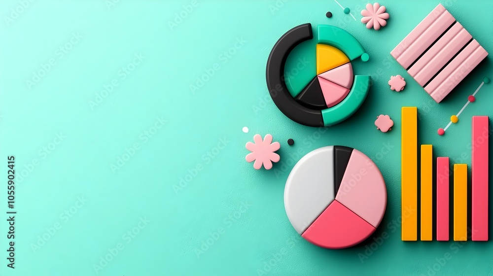 Vibrant pastel hued 3D charts intricate infographic elements and dynamic data visualizations with playful shadowing effects set on a clean minimalist tabletop Vibrant pastel hued 3D charts intricate infographic elements and dynamic data visualizations with playful shadowing effects set on a clean minimalist tabletop