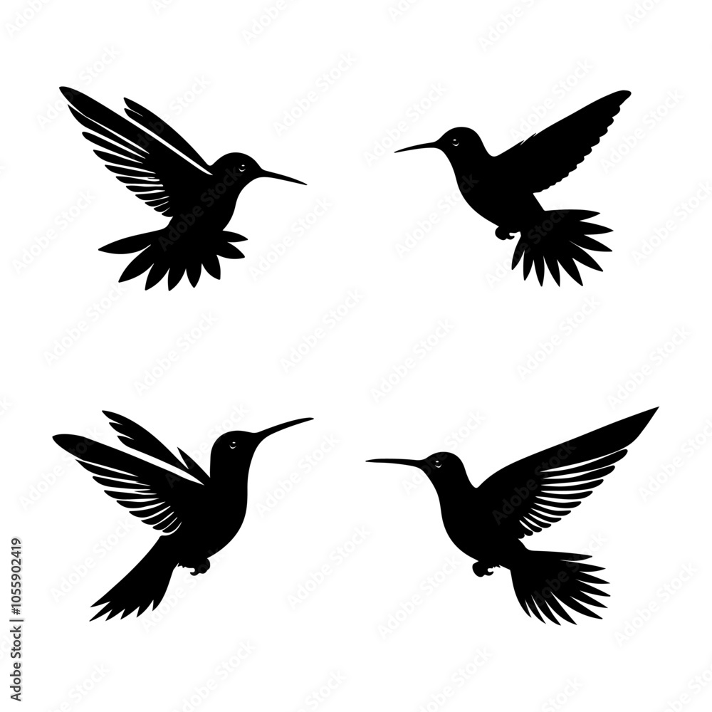 Hummingbirds Silhouette Set Vector Art illustration with a white background Hummingbirds Silhouette Set Vector Art illustration with a white background