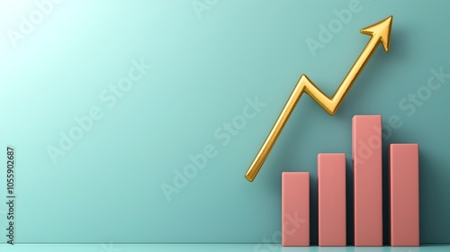 Digitally Rendered 3D Banking and Finance Background with a Profit Chart Graph and Upward Pointing Gold Arrow Symbolizing the Concept of Business Growth and Financial Success