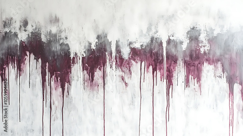 Abstract expression of crimson and grey paint drips