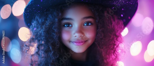 Wallpaper Mural Vibrant portrait of a curly-haired girl radiating happiness and joy in a colorful setting Torontodigital.ca