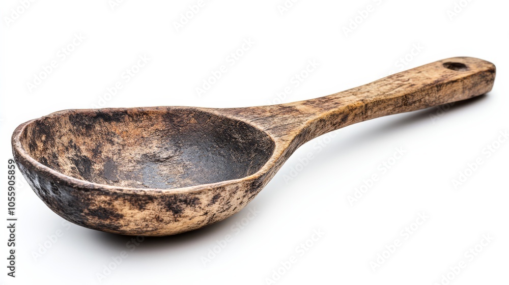 Rustic Wooden Spoon on White Background Rustic Wooden Spoon on White Background