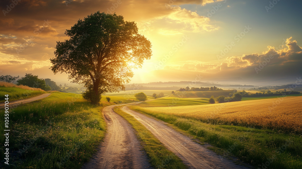 Golden Country Road at Sunset Golden Country Road at Sunset