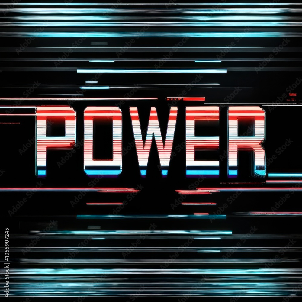 Obraz premium Power with a glitch style text effect use for logo and business brand. Retro 1980s video game graphics poster