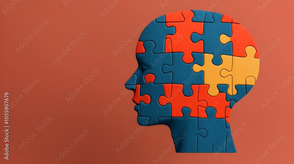 Puzzle Piece Human Head Symbolizing Mental Health Challenges with Vibrant and Dynamic Textures Created by for World Mental Health Day Awareness Campaign Puzzle Piece Human Head Symbolizing Mental Health Challenges with Vibrant and Dynamic Textures Created by for World Mental Health Day Awareness Campaign