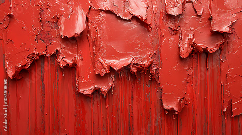 Textured red paint abstract with drips and layers photo