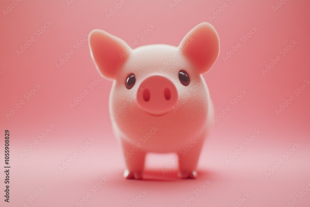 Adorable Pink Pig Figure on Soft Pink Background Adorable Pink Pig Figure on Soft Pink Background