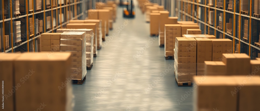 Obraz premium Warehouse Management with Stacked Boxes and Forklift