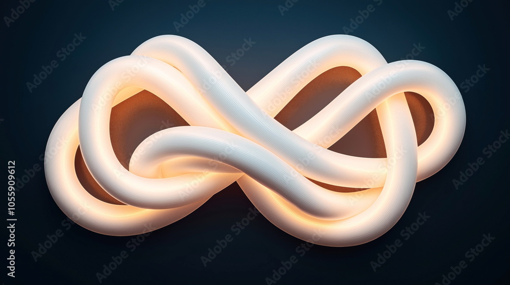 Abstract illuminated twisted loop with smooth surface and glowing edges on dark background Abstract illuminated twisted loop with smooth surface and glowing edges on dark background
