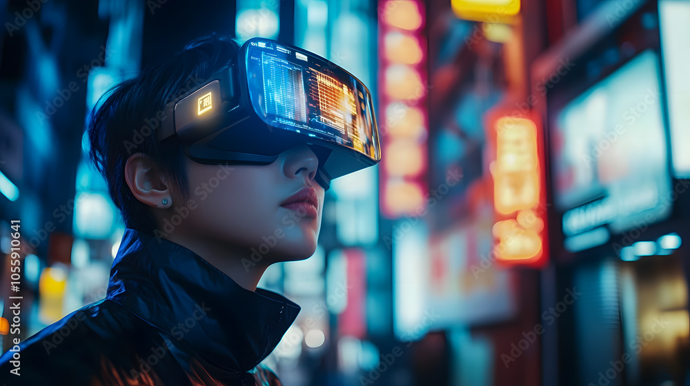 Futuristic Cityscape with Virtual Reality Headset Futuristic Cityscape with Virtual Reality Headset
