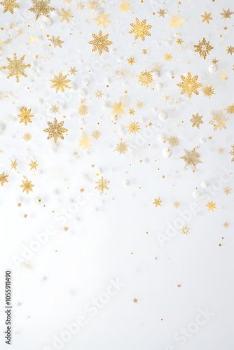 A white background with gold snowflakes scattered across the surface.