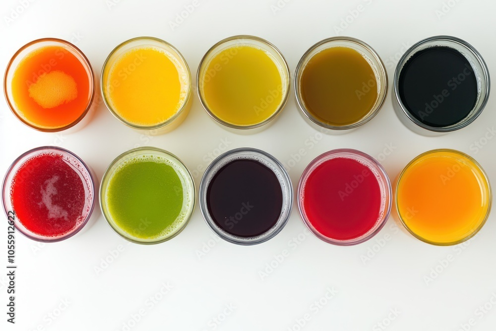 Colorful Juices in Glasses on White Background Colorful Juices in Glasses on White Background