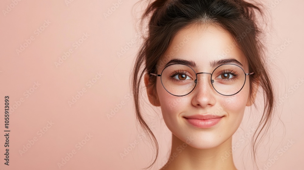 若い女性の明るい表情とメガネファッション 若い女性の明るい表情とメガネファッション