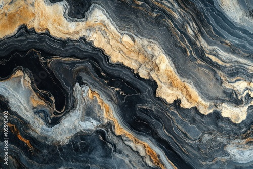 Abstract Marble Pattern in Black and Gold Tones