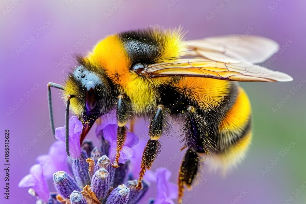 Close-up of Vibrant Bumblebee on Lavender Flower Close-up of Vibrant Bumblebee on Lavender Flower