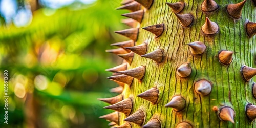 Portrait of Ceiba Insignis Tree Thorns in Natural Light for Botanical Photography