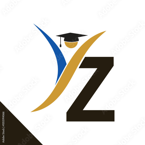 Letter Z With Education Logo Design Vector Template. Graduation Hat Icon