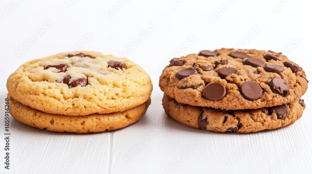 Delicious cookies stacked together, featuring chocolate chip and oatmeal varieties, perfect for sweet treat or dessert Delicious cookies stacked together, featuring chocolate chip and oatmeal varieties, perfect for sweet treat or dessert