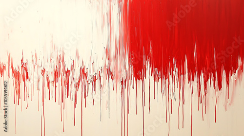 Abstract art with vibrant red paint drips on a neutral background photo