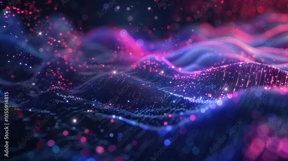 Abstract Neon Digital Landscape with Glowing Particles Abstract Neon Digital Landscape with Glowing Particles