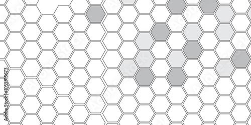 Vector geometric seamless texture symbol. Hexagon, bees hive cells pattern. Bee honey shapes. Abstract pattern with hexagonal white and gray technology line paper background.   Stylish grid texture. 
