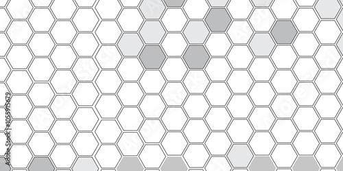 Vector geometric seamless texture symbol. Hexagon, bees hive cells pattern. Bee honey shapes. Abstract pattern with hexagonal white and gray technology line paper background.   Stylish grid texture. 
