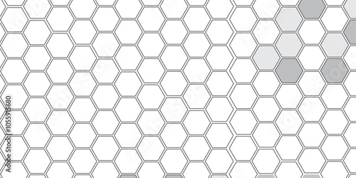 Vector geometric seamless texture symbol. Hexagon, bees hive cells pattern. Bee honey shapes. Abstract pattern with hexagonal white and gray technology line paper background.   Stylish grid texture. 
