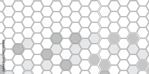 Vector geometric seamless texture symbol. Hexagon, bees hive cells pattern. Bee honey shapes. Abstract pattern with hexagonal white and gray technology line paper background.   Stylish grid texture. 
