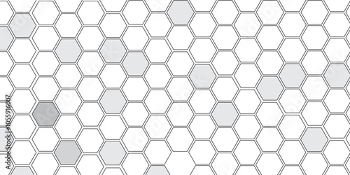 Vector geometric seamless texture symbol. Hexagon, bees hive cells pattern. Bee honey shapes. Abstract pattern with hexagonal white and gray technology line paper background.   Stylish grid texture. 
